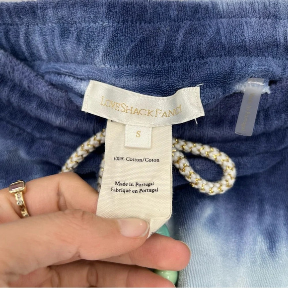 LoveShackFancy Blue Tie Dye Embroidered Patchwork Jersey Loungewear Shorts Small - Picture 4 of 5